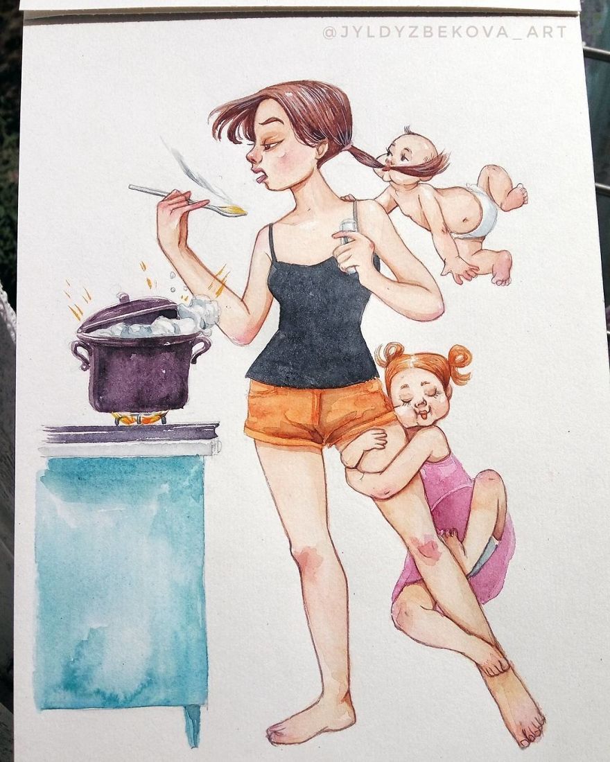 Cuộc sống rối tinh rối mù của 'mẹ trẻ bỉm sữa' qua nét vẽ màu nước đáng yêu Cuộc sống rối tinh rối mù của 'mẹ trẻ bỉm sữa' qua nét vẽ màu nước đáng yêu
