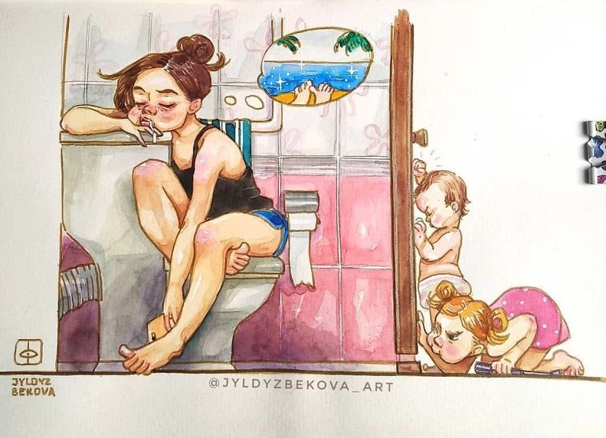 Cuộc sống rối tinh rối mù của 'mẹ trẻ bỉm sữa' qua nét vẽ màu nước đáng yêu Cuộc sống rối tinh rối mù của 'mẹ trẻ bỉm sữa' qua nét vẽ màu nước đáng yêu