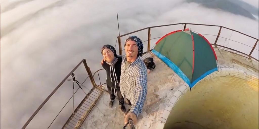 2 campers pitched their tent on top of an 800 foot chimney in romania