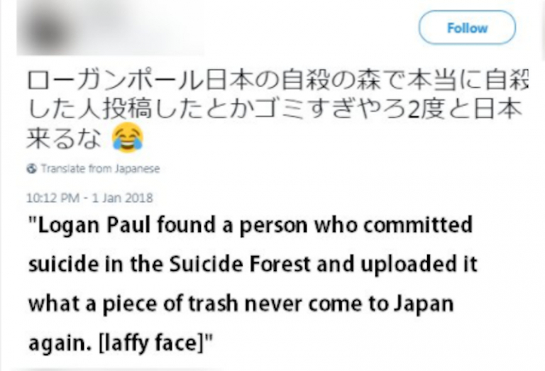 Cư dân mạng Nhật Bản nhất trí 'đuổi thằng' Logan Paul sau video gây tranh cãi Cư dân mạng Nhật Bản nhất trí 'đuổi thằng' Logan Paul sau video gây tranh cãi