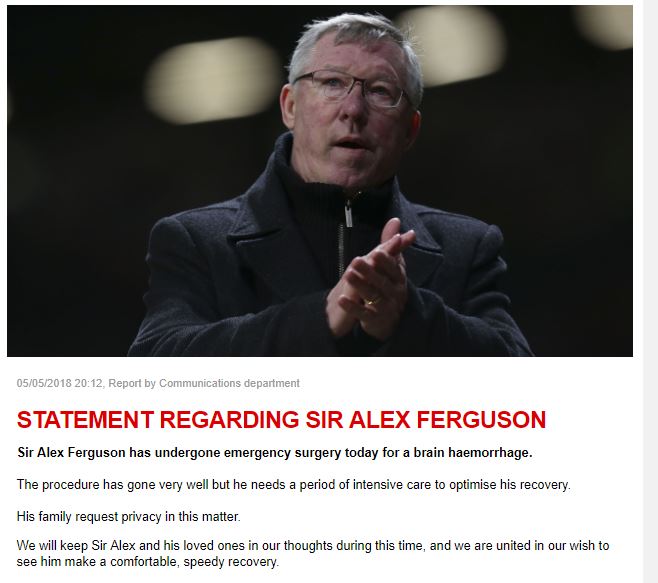 Ngài Alex Ferguson vượt qua cơn nguy kịch, hiện đang dần hồi phục Ngài Alex Ferguson vượt qua cơn nguy kịch, hiện đang dần hồi phục