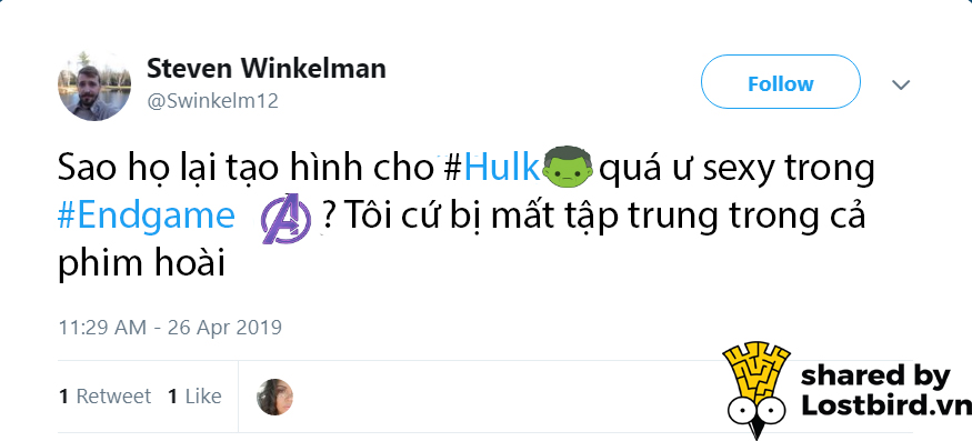 Từ sốt xình xịch với 'bờ mông nước Mỹ', giờ cư dân mạng lại 'chảy nước miếng' với Người khổng lồ xanh trong Avengers: Endgame Từ sốt xình xịch với 'bờ mông nước Mỹ', giờ cư dân mạng lại 'chảy nước miếng' với Người khổng lồ xanh trong Avengers: Endgame