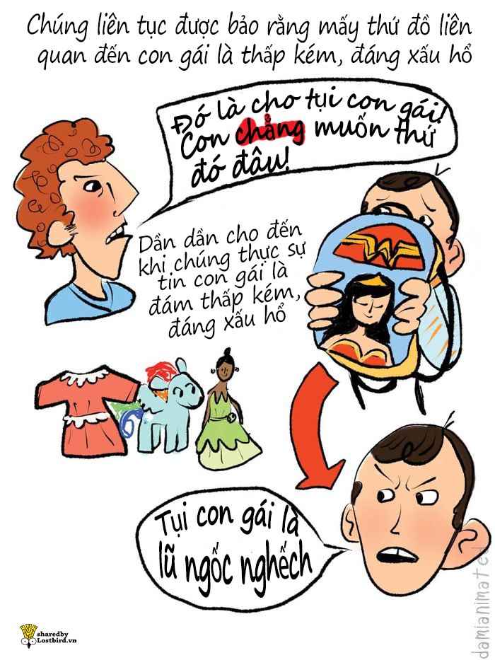 Bộ tranh: Những hành động nhỏ của người lớn khiến các bé trai phát triển sự kì thị nữ giới Bộ tranh: Những hành động nhỏ của người lớn khiến các bé trai phát triển sự kì thị nữ giới
