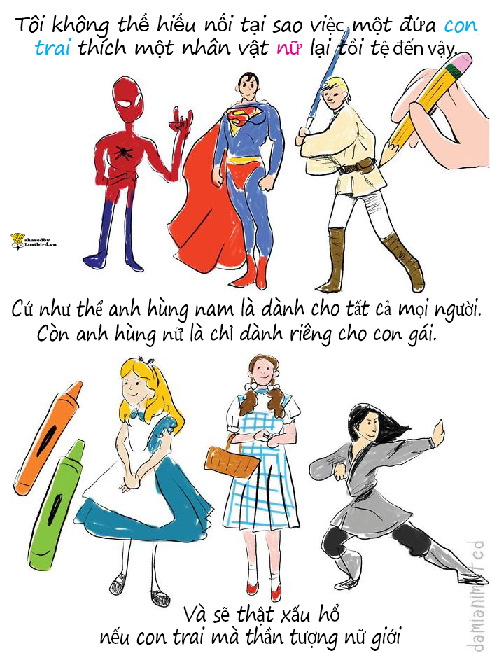Bộ tranh: Những hành động nhỏ của người lớn khiến các bé trai phát triển sự kì thị nữ giới Bộ tranh: Những hành động nhỏ của người lớn khiến các bé trai phát triển sự kì thị nữ giới