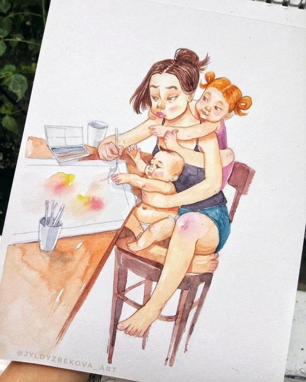 Cuộc sống rối tinh rối mù của 'mẹ trẻ bỉm sữa' qua nét vẽ màu nước đáng yêu Cuộc sống rối tinh rối mù của 'mẹ trẻ bỉm sữa' qua nét vẽ màu nước đáng yêu