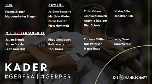 der dfb kader fuer die spiele gegen frankreich und peru