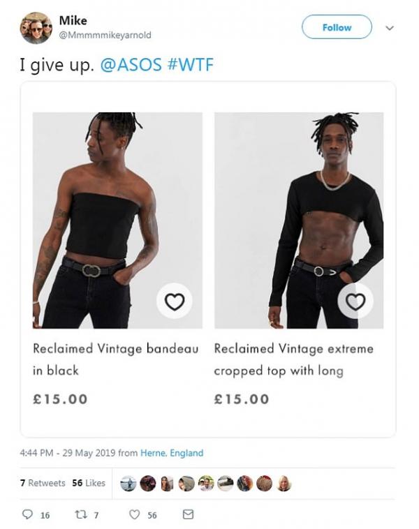ASOS nhận cơn mưa chế giễu khi tung ra thiết kế croptop và 'bra' dành cho đàn ông ASOS nhận cơn mưa chế giễu khi tung ra thiết kế croptop và 'bra' dành cho đàn ông