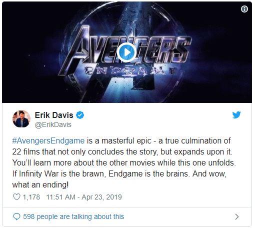 Cấp báo: 'Cơn bão' phản hồi đầu tiên bắt đầu đổ bộ sau buổi công chiếu 'Avengers: Endgame' Cấp báo: 'Cơn bão' phản hồi đầu tiên bắt đầu đổ bộ sau buổi công chiếu 'Avengers: Endgame'