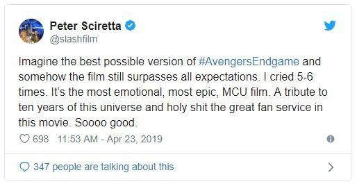 Cấp báo: 'Cơn bão' phản hồi đầu tiên bắt đầu đổ bộ sau buổi công chiếu 'Avengers: Endgame' Cấp báo: 'Cơn bão' phản hồi đầu tiên bắt đầu đổ bộ sau buổi công chiếu 'Avengers: Endgame'