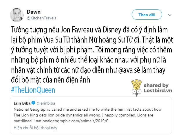 'Vua Sư Tử' có nên 'nữ quyền' hơn để tôn trọng tập tính tự nhiên của loài sư tử? 'Vua Sư Tử' có nên 'nữ quyền' hơn để tôn trọng tập tính tự nhiên của loài sư tử?