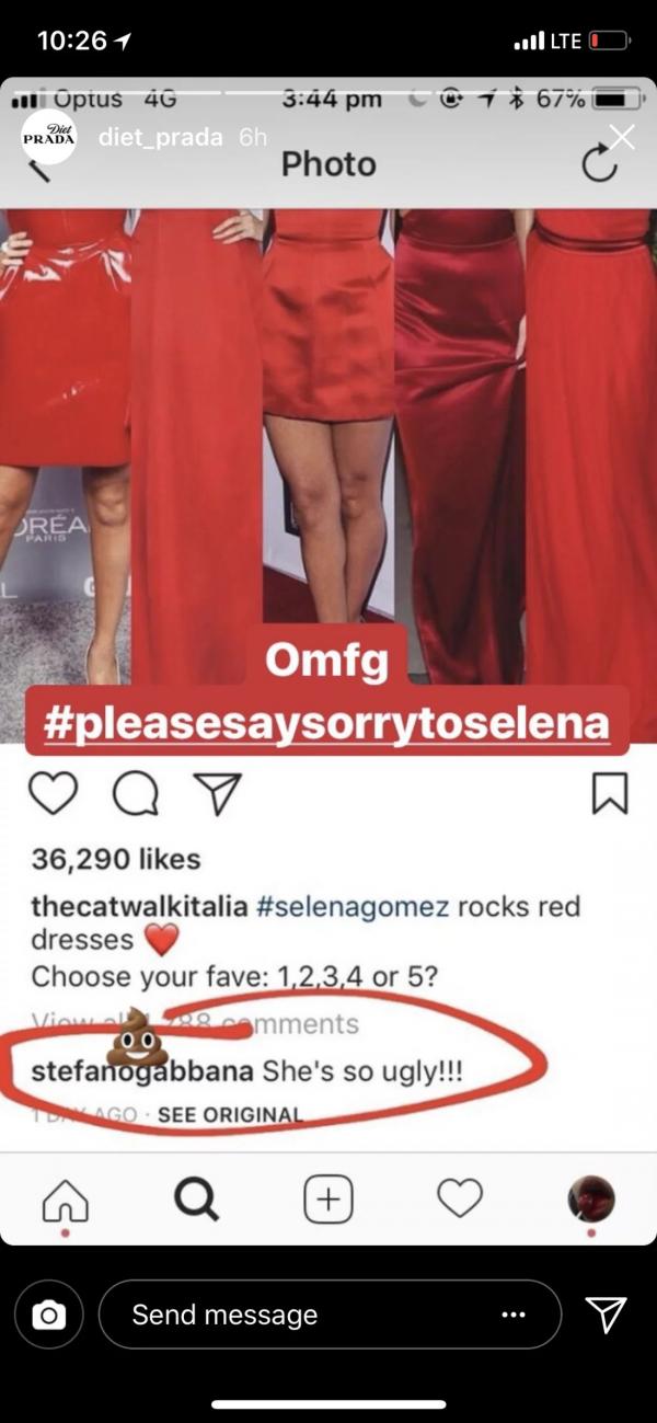 'Ông trùm' thương hiệu Dolce & Gabbana chê Selena Gomez xấu xí và phản ứng bất ngờ của Miley Cyrus 'Ông trùm' thương hiệu Dolce & Gabbana chê Selena Gomez xấu xí và phản ứng bất ngờ của Miley Cyrus