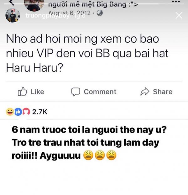 Xuân Trường 'than trời' vì bị fan tìm thấy bằng chứng từng là 'fan trẩu' của Big Bang Xuân Trường 'than trời' vì bị fan tìm thấy bằng chứng từng là 'fan trẩu' của Big Bang