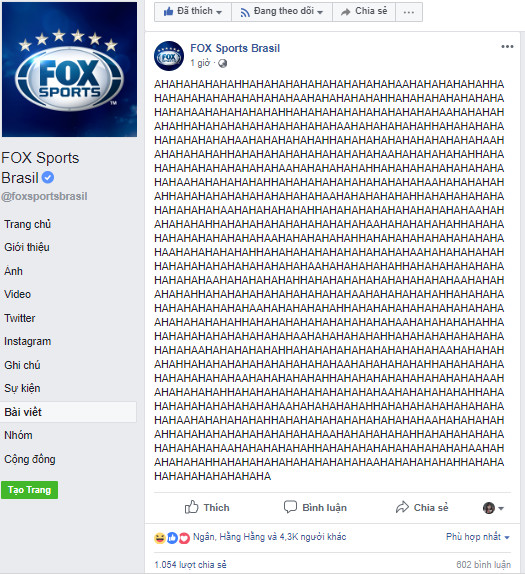 Kênh thể thao Fox Brazil hẳn đã chờ đợi suốt 4 năm để được viết dòng trạng thái này Kênh thể thao Fox Brazil hẳn đã chờ đợi suốt 4 năm để được viết dòng trạng thái này