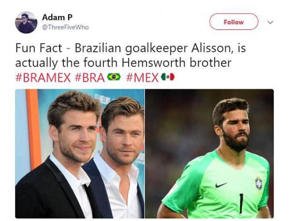 Cư dân mạng 'hết hồn' vì thủ môn đội tuyển Brazil trông giống 'Thor' Chris Hemsworth như tạc Cư dân mạng 'hết hồn' vì thủ môn đội tuyển Brazil trông giống 'Thor' Chris Hemsworth như tạc