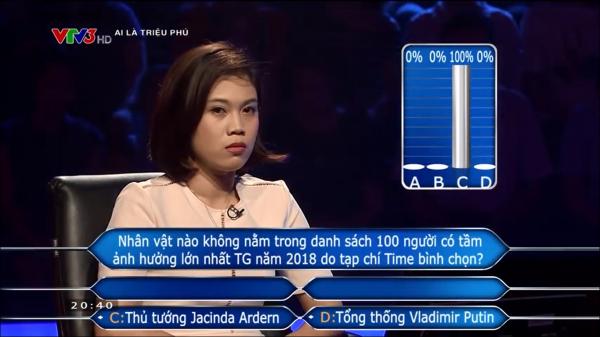 Chỉ với một cú chốt, nữ người chơi Ai Là Triệu Phú chứng tỏ khả năng 'cân cả thế giới' Chỉ với một cú chốt, nữ người chơi Ai Là Triệu Phú chứng tỏ khả năng 'cân cả thế giới'