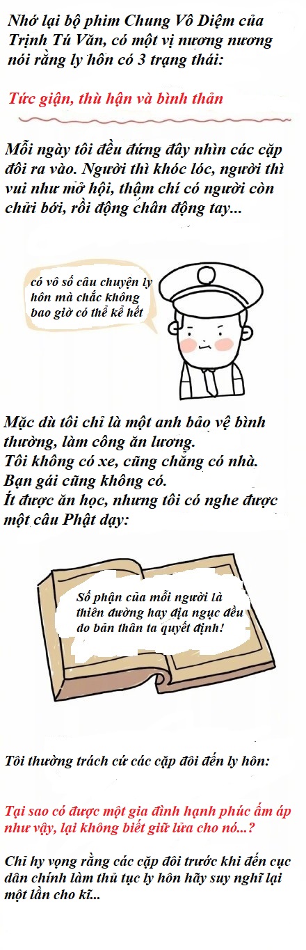 Truyện tranh: Ngày ngày chứng kiến người ta đến ly hôn, anh bảo vệ Cục dân chính nghĩ gì? Truyện tranh: Ngày ngày chứng kiến người ta đến ly hôn, anh bảo vệ Cục dân chính nghĩ gì?