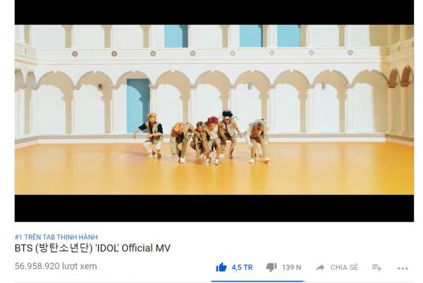 MV 'IDOL' của BTS và loạt thành tích 'hoa mắt chóng mặt' trong ngày đầu ra quân MV 'IDOL' của BTS và loạt thành tích 'hoa mắt chóng mặt' trong ngày đầu ra quân