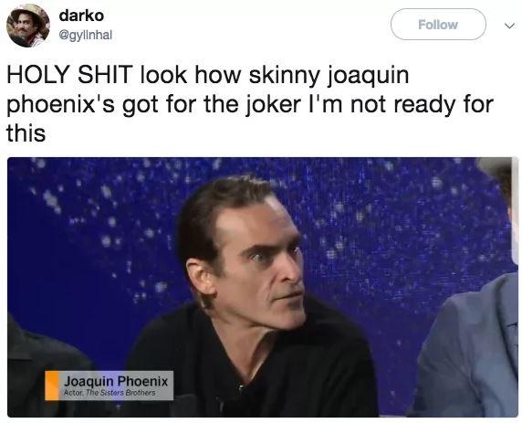 Joaquin Phoenix giảm cân kinh hoàng để vào vai diễn huyền thoại 'The Joker' Joaquin Phoenix giảm cân kinh hoàng để vào vai diễn huyền thoại 'The Joker'