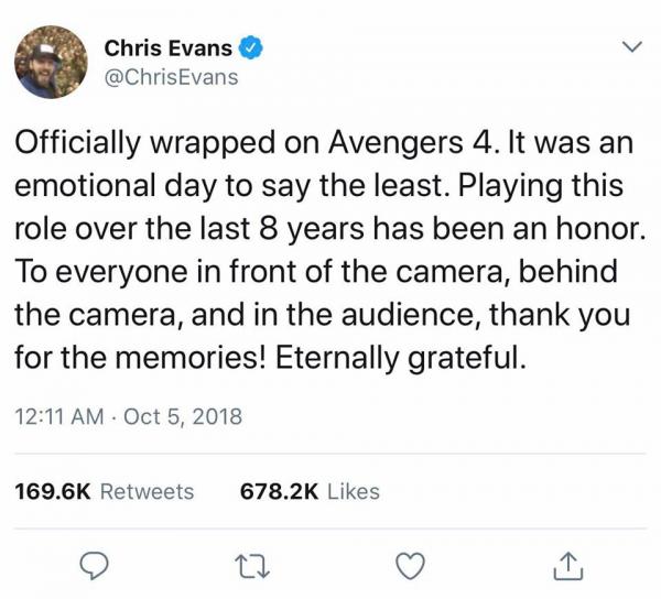 Chris Evan nói lời giã từ vai diễn Captain America sau 8 năm gắn bó Chris Evan nói lời giã từ vai diễn Captain America sau 8 năm gắn bó