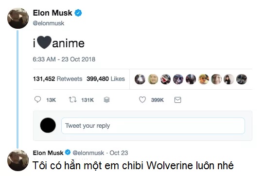 Buồn của Elon Musk: Tài khoản Twitter bị khóa chỉ vì nói yêu anime Buồn của Elon Musk: Tài khoản Twitter bị khóa chỉ vì nói yêu anime