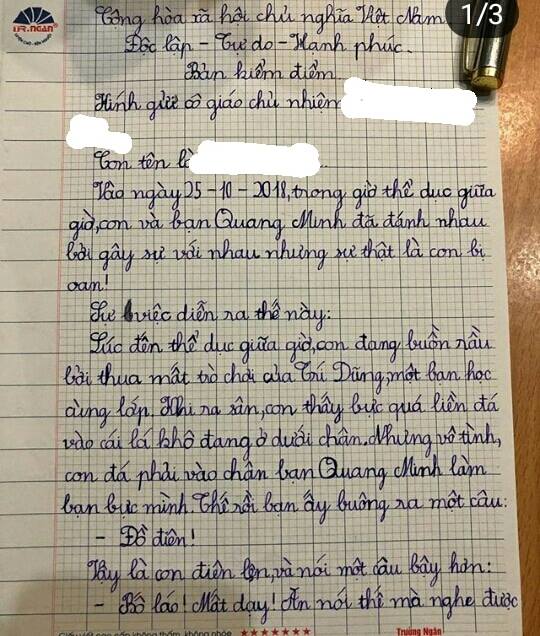 'Diễn biến gay cấn' trong bản kiểm điểm vì tội đánh bạn của học sinh lớp 5 'Diễn biến gay cấn' trong bản kiểm điểm vì tội đánh bạn của học sinh lớp 5