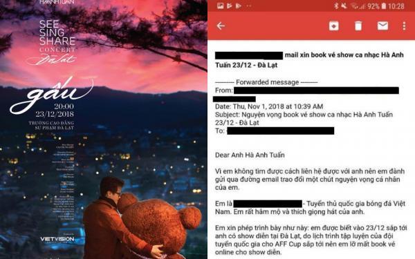Cầu thủ bóng đá gửi email tha thiết xin Hà Anh Tuấn được book vé trễ vì phải tập luyện cho AFF Cup Cầu thủ bóng đá gửi email tha thiết xin Hà Anh Tuấn được book vé trễ vì phải tập luyện cho AFF Cup