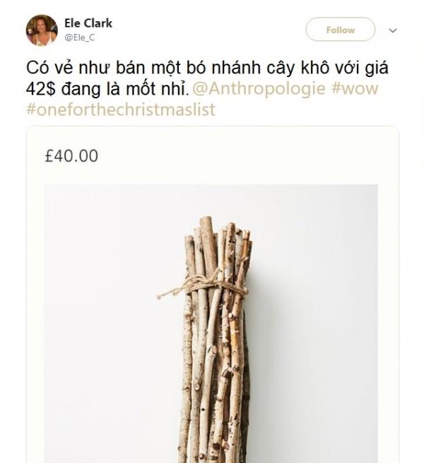 Anthropologie bị chế nhạo vì bán bó cây khô 'nhặt đại ngoài đường cũng có' với giá 1 triệu đồng Anthropologie bị chế nhạo vì bán bó cây khô 'nhặt đại ngoài đường cũng có' với giá 1 triệu đồng