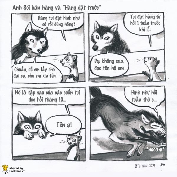 Bộ tranh 'Anh Sói Bán Sách' hay chuyện về những kiểu khách hàng gặp xong chỉ muốn 'xơi tái' Bộ tranh 'Anh Sói Bán Sách' hay chuyện về những kiểu khách hàng gặp xong chỉ muốn 'xơi tái'