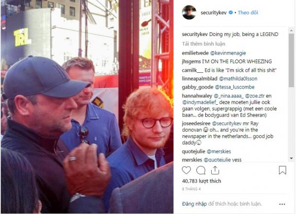 Chàng vệ sĩ 'lầy lội' của Ed Sheeran suốt ngày đăng ảnh lên Instagram trêu chọc ông chủ Chàng vệ sĩ 'lầy lội' của Ed Sheeran suốt ngày đăng ảnh lên Instagram trêu chọc ông chủ