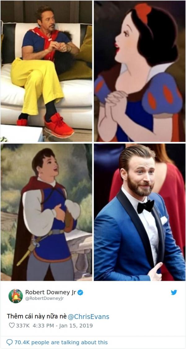 Robert Downey Jr. và Chris Evans thi nhau tìm điểm tương đồng giữa mình với nhân vật Disney Robert Downey Jr. và Chris Evans thi nhau tìm điểm tương đồng giữa mình với nhân vật Disney