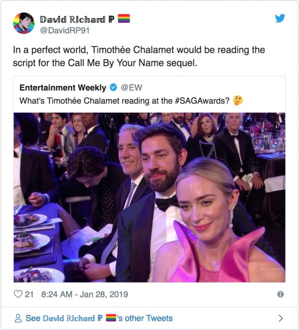 Người người xúng xính lễ trao giải còn Timothée Chalamet lại cặm cụi đọc cái gì đây? Người người xúng xính lễ trao giải còn Timothée Chalamet lại cặm cụi đọc cái gì đây?