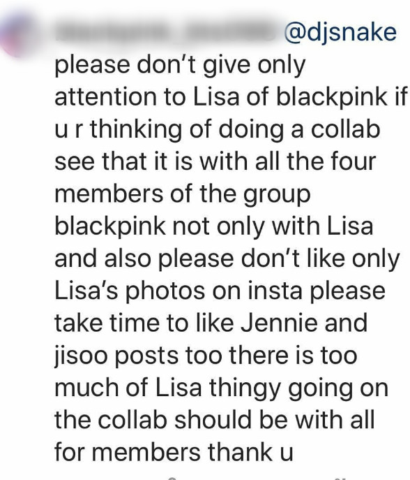 Chỉ theo dõi Lisa, DJ Snake bị fan Black Pink chỉ trích để đòi công bằng cho các thành viên còn lại Chỉ theo dõi Lisa, DJ Snake bị fan Black Pink chỉ trích để đòi công bằng cho các thành viên còn lại