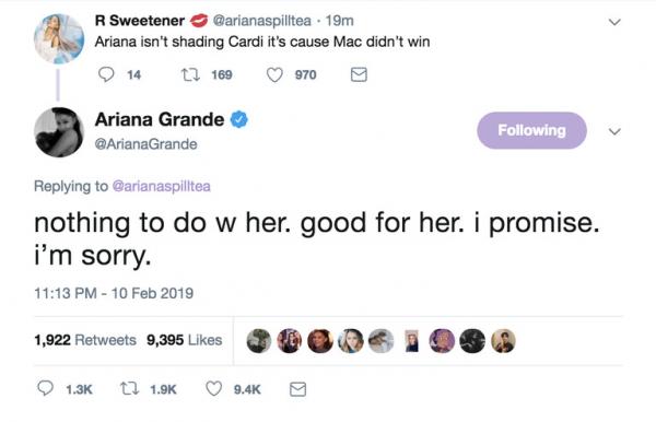 Ariana Grande mắng chửi 'rác rưởi' ngay khi Cardi B nhận giải Grammy? Ariana Grande mắng chửi 'rác rưởi' ngay khi Cardi B nhận giải Grammy?