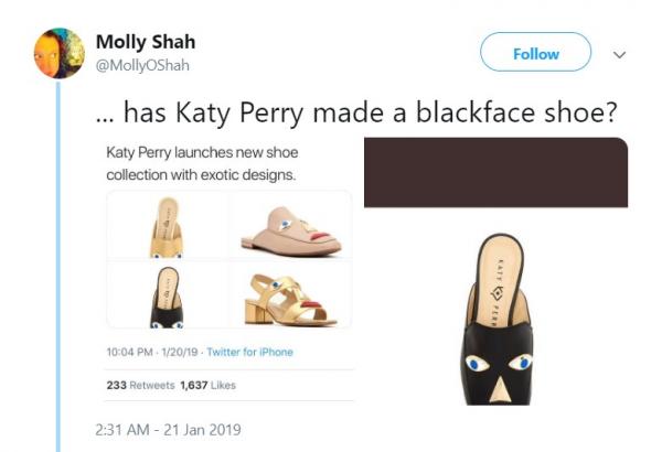 Giày do Katy Perry thiết kế bị thu hồi vì cáo buộc phân biệt chủng tộc Giày do Katy Perry thiết kế bị thu hồi vì cáo buộc phân biệt chủng tộc