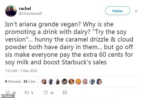 Ariana Grande chọc giận fan khi tự nhận '100% ăn chay' nhưng vẫn dùng đồ uống bơ sữa của Starbucks Ariana Grande chọc giận fan khi tự nhận '100% ăn chay' nhưng vẫn dùng đồ uống bơ sữa của Starbucks