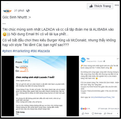 Đến hẹn lại lên, Lazada đón sinh nhật hoành tráng và đây là phản ứng của 'người anh em' Tiki Đến hẹn lại lên, Lazada đón sinh nhật hoành tráng và đây là phản ứng của 'người anh em' Tiki