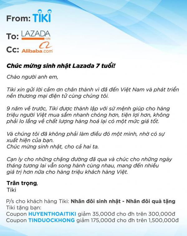 Đến hẹn lại lên, Lazada đón sinh nhật hoành tráng và đây là phản ứng của 'người anh em' Tiki Đến hẹn lại lên, Lazada đón sinh nhật hoành tráng và đây là phản ứng của 'người anh em' Tiki