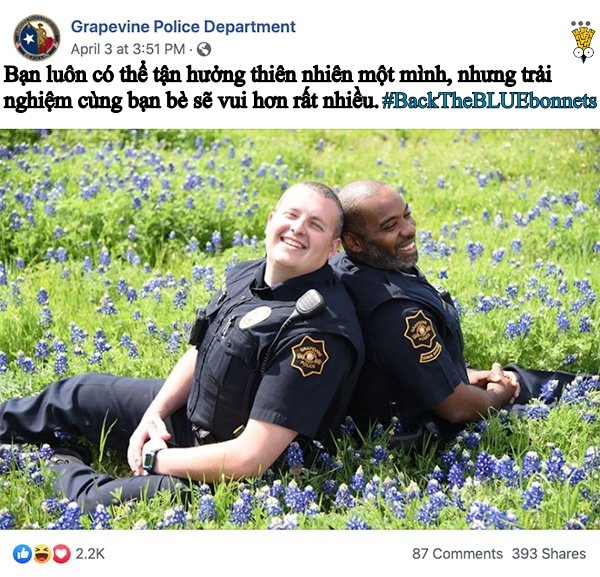 Các anh cảnh sát vui tính ở bang Texas và trào lưu chụp ảnh sương sương trong mùa hoa nở Các anh cảnh sát vui tính ở bang Texas và trào lưu chụp ảnh sương sương trong mùa hoa nở
