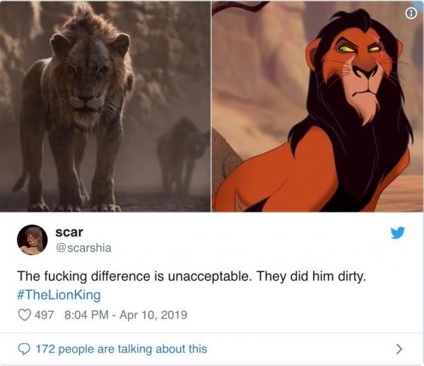 Nhân vật Scar trong 'Lion King' bản live-action không có bờm đen khiến khán giả 'khó ở' Nhân vật Scar trong 'Lion King' bản live-action không có bờm đen khiến khán giả 'khó ở'