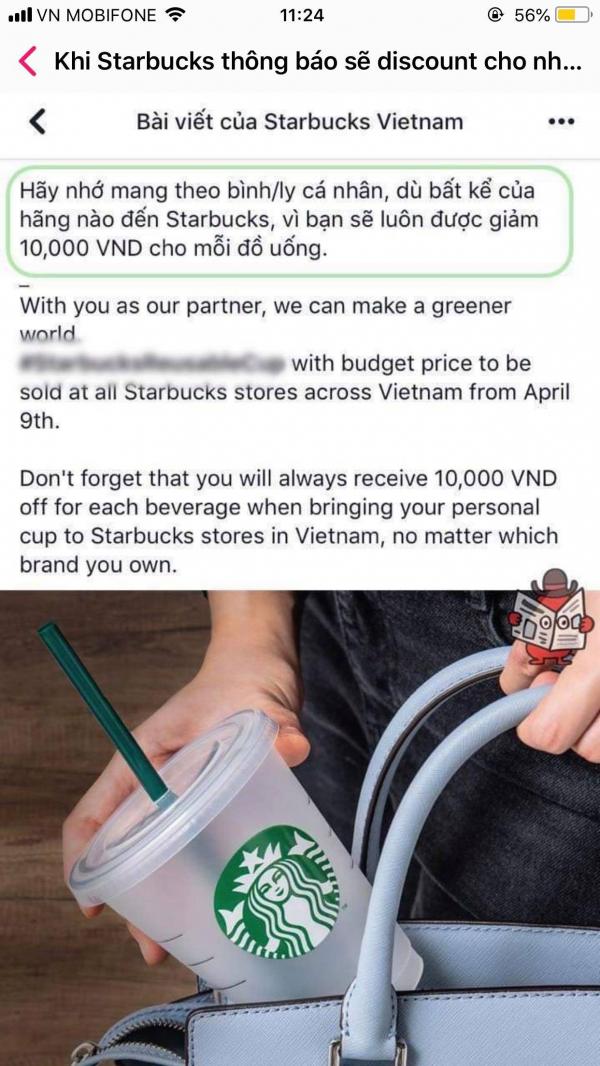 Loạt comment cười muốn 'nội thương' trước thông báo Starbucks sẽ giảm 10 nghìn VND khi khách hàng tự mang ly đến Loạt comment cười muốn 'nội thương' trước thông báo Starbucks sẽ giảm 10 nghìn VND khi khách hàng tự mang ly đến