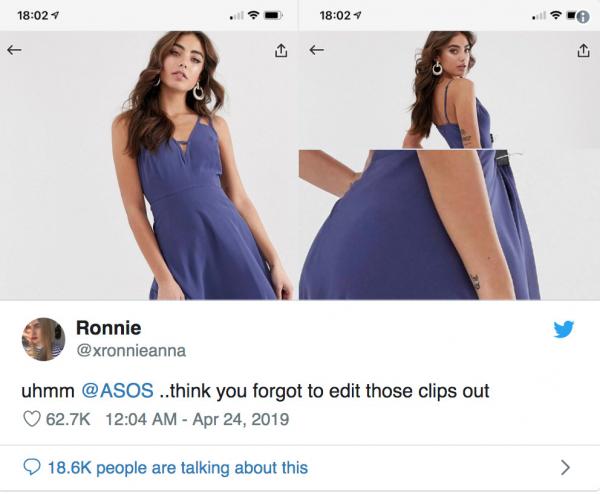 Lỗi tại tay photoshop: ASOS bị phát hiện dùng... kẹp giấy để giúp váy vừa với người mẫu Lỗi tại tay photoshop: ASOS bị phát hiện dùng... kẹp giấy để giúp váy vừa với người mẫu