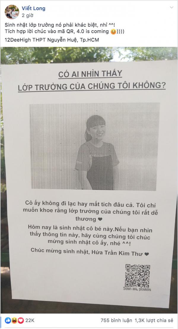 Cả lớp dán tờ rơi in hình lớp trưởng: Cứ tưởng mất tích, hóa ra là để cả thế giới cùng chúc mừng sinh nhật nàng Cả lớp dán tờ rơi in hình lớp trưởng: Cứ tưởng mất tích, hóa ra là để cả thế giới cùng chúc mừng sinh nhật nàng