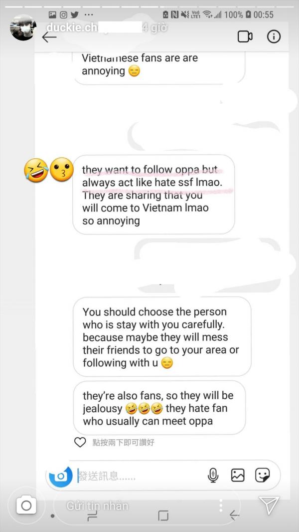 Sasaeng fan Minhyun cho rằng fan Việt ảo tưởng sau khi bị tấn công bởi nhiều inbox 'tẩy chay' Sasaeng fan Minhyun cho rằng fan Việt ảo tưởng sau khi bị tấn công bởi nhiều inbox 'tẩy chay'