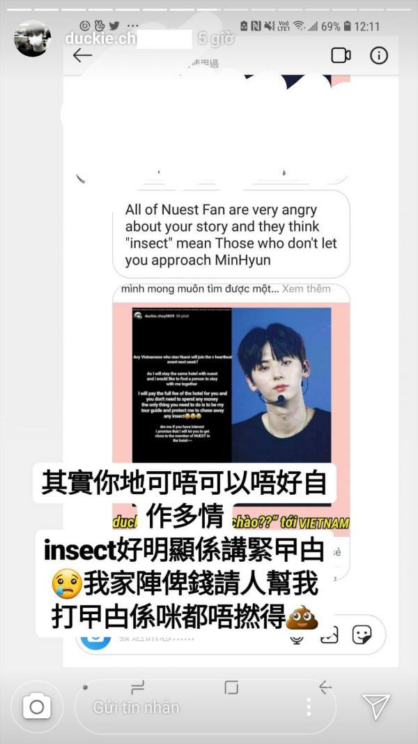 Sasaeng fan Minhyun cho rằng fan Việt ảo tưởng sau khi bị tấn công bởi nhiều inbox 'tẩy chay' Sasaeng fan Minhyun cho rằng fan Việt ảo tưởng sau khi bị tấn công bởi nhiều inbox 'tẩy chay'