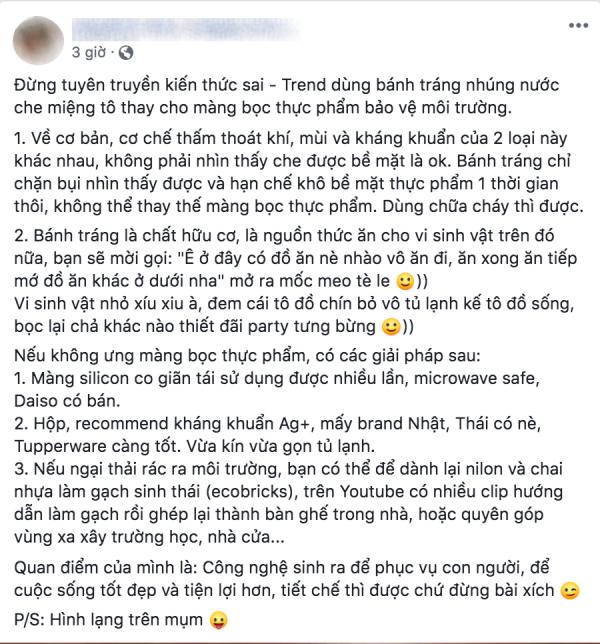 'Dùng bánh tráng thay màng bọc thực phẩm' để bảo vệ môi trường: Sáng kiến hay tối kiến? 'Dùng bánh tráng thay màng bọc thực phẩm' để bảo vệ môi trường: Sáng kiến hay tối kiến?