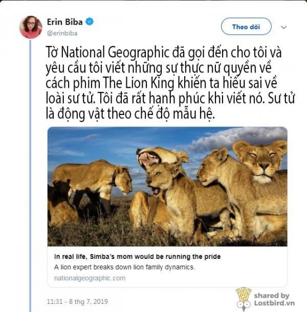 'Vua Sư Tử' có nên 'nữ quyền' hơn để tôn trọng tập tính tự nhiên của loài sư tử? 'Vua Sư Tử' có nên 'nữ quyền' hơn để tôn trọng tập tính tự nhiên của loài sư tử?