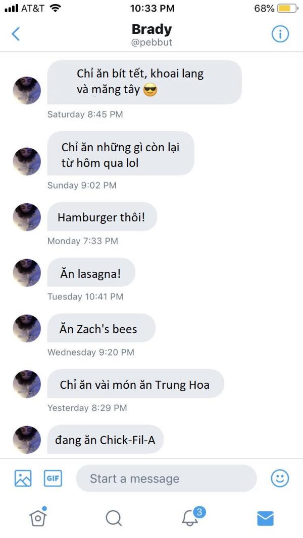 Thanh niên lầy lội suốt 4 tháng nhắn tin cho người lạ chỉ để kể về bữa tối của mình Thanh niên lầy lội suốt 4 tháng nhắn tin cho người lạ chỉ để kể về bữa tối của mình