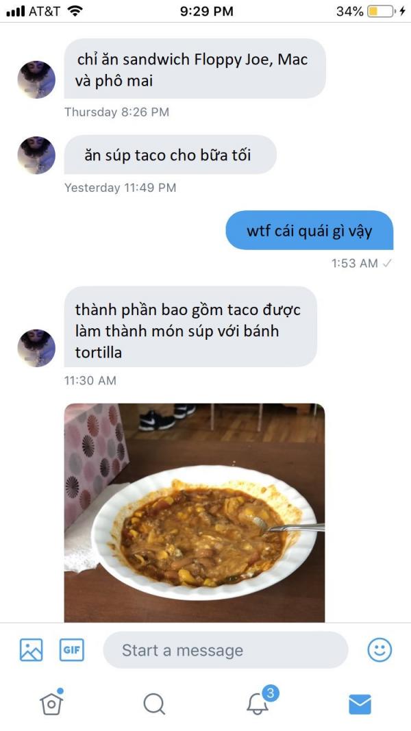 Thanh niên lầy lội suốt 4 tháng nhắn tin cho người lạ chỉ để kể về bữa tối của mình Thanh niên lầy lội suốt 4 tháng nhắn tin cho người lạ chỉ để kể về bữa tối của mình