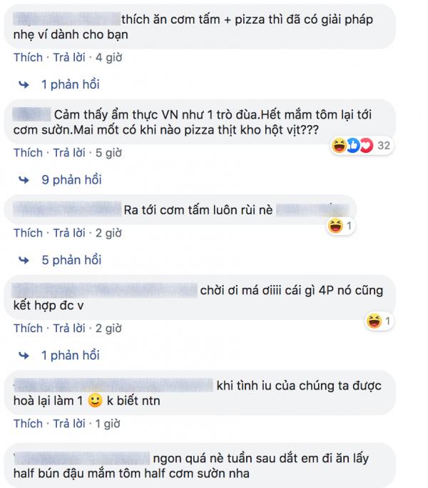Sau pizza bún đậu mắm tôm, cửa hàng pizza Việt lại làm thực khách 'ngớ người' với pizza... cơm tấm Sau pizza bún đậu mắm tôm, cửa hàng pizza Việt lại làm thực khách 'ngớ người' với pizza... cơm tấm