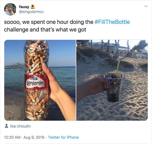 Nhiều thanh thiếu niên chia sẻ thử thách #FillTheBottle để giúp dọn sạch đầu lọc thuốc lá Nhiều thanh thiếu niên chia sẻ thử thách #FillTheBottle để giúp dọn sạch đầu lọc thuốc lá